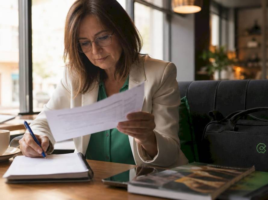 Una persona revisando el informe médico desde la comodidad de su hogar.