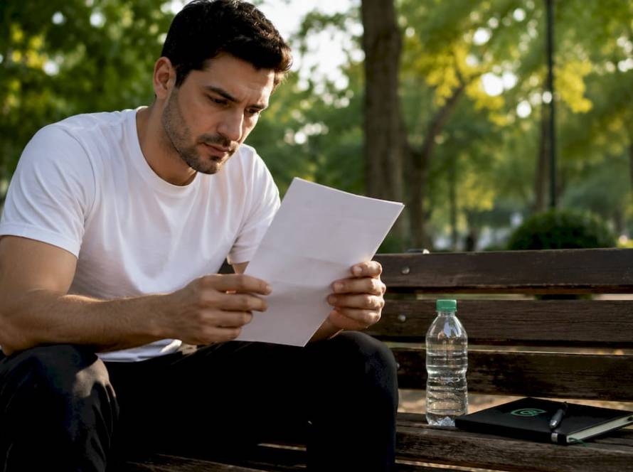 Empleado revisando una notificación sobre cambios en su puesto de trabajo