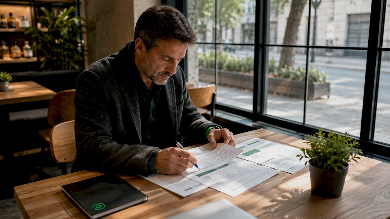 Empresario revisando informes de consultoría