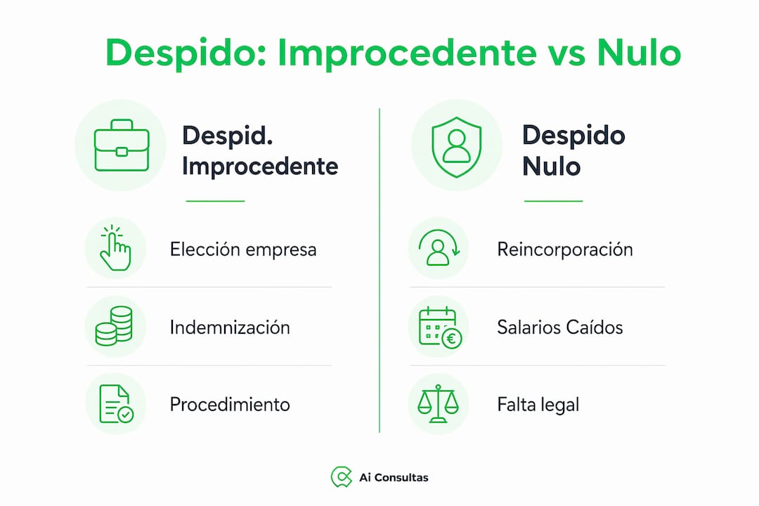 Infografía: diferencias clave entre despido improcedente y despido nulo