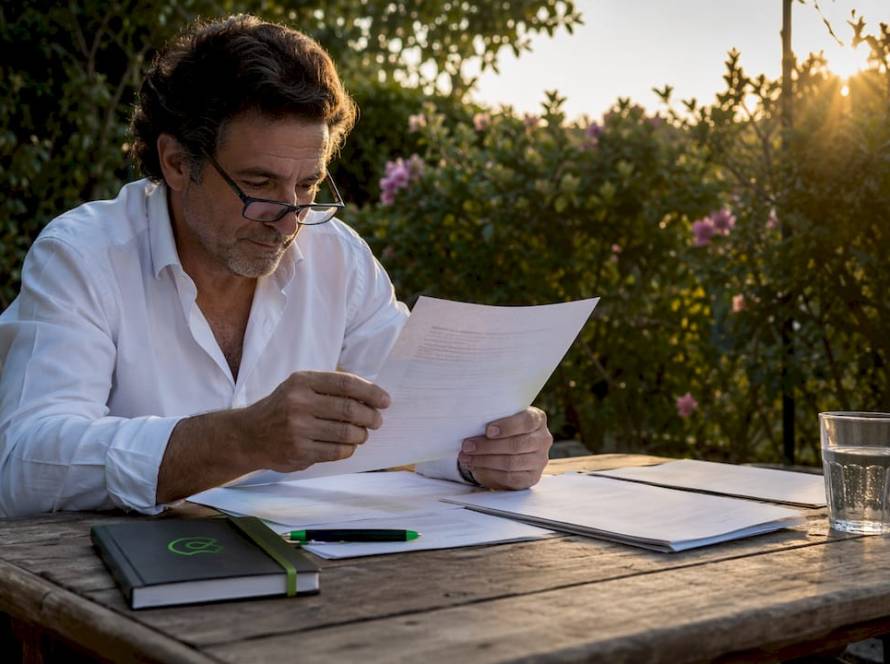 Abogado revisando documentación legal relacionada con un allanamiento de morada