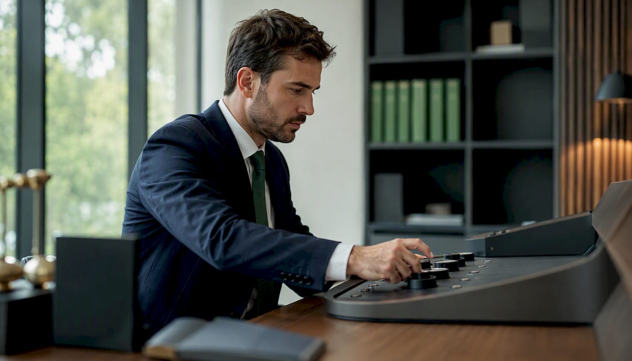 Unas manos manipulando los controles de una consola técnica