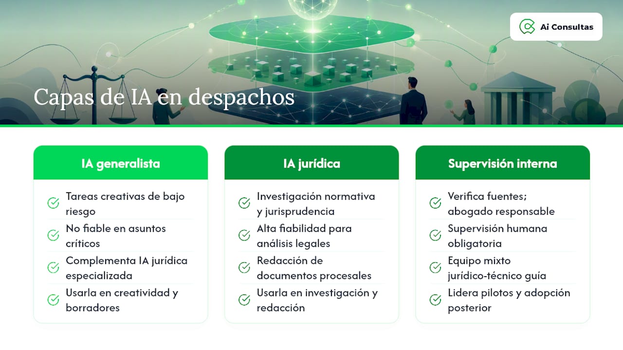 La IA jurídica no es una solución milagrosa, pero sí una ventaja real si se evalúa bien — overview diagram