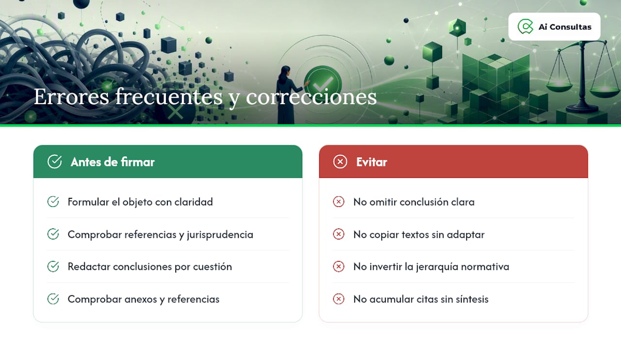Errores frecuentes en informes jurídicos y cómo corregirlos — overview diagram