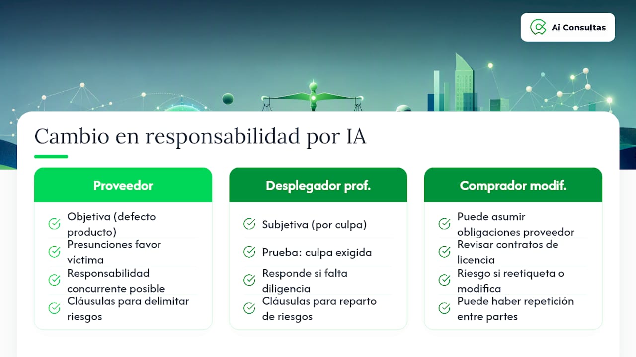 Esquema de los distintos modelos de responsabilidad aplicables a la inteligencia artificial en España