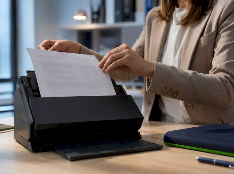 Manos escaneando una factura en asesoría fiscal