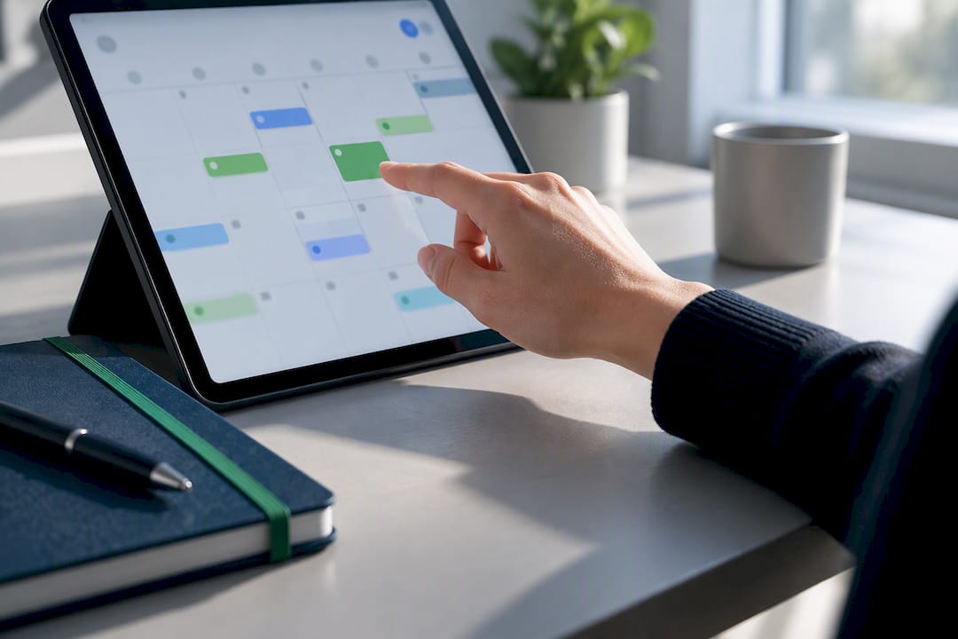 Mano eligiendo una fecha en el calendario fiscal digital