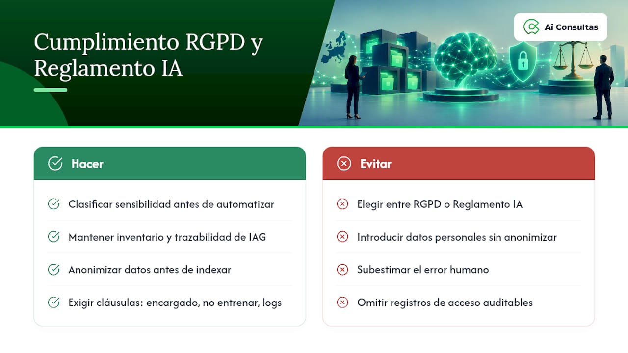 Cumplimiento normativo: qué exigir según el RGPD y el Reglamento de IA — overview diagram