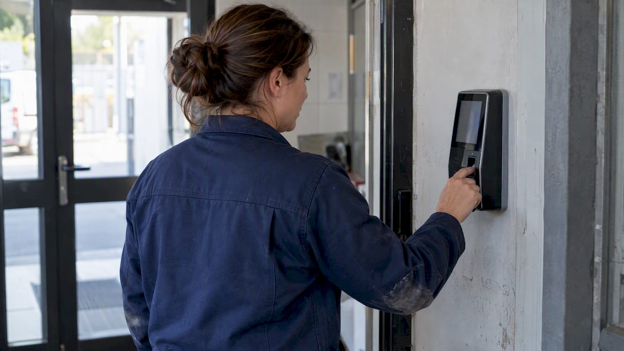 Empleado anota su entrada en un terminal