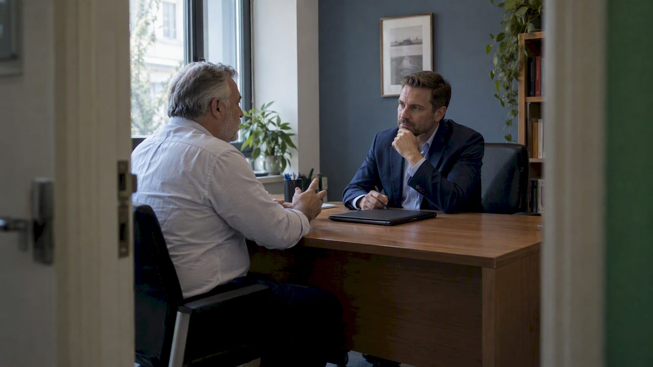 Abogado atiende a su cliente en privado